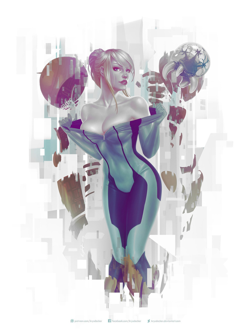 1girl, bodysuit, breasts, cleavage, covered_navel, highres, krystopher_decker, looking_at_viewer