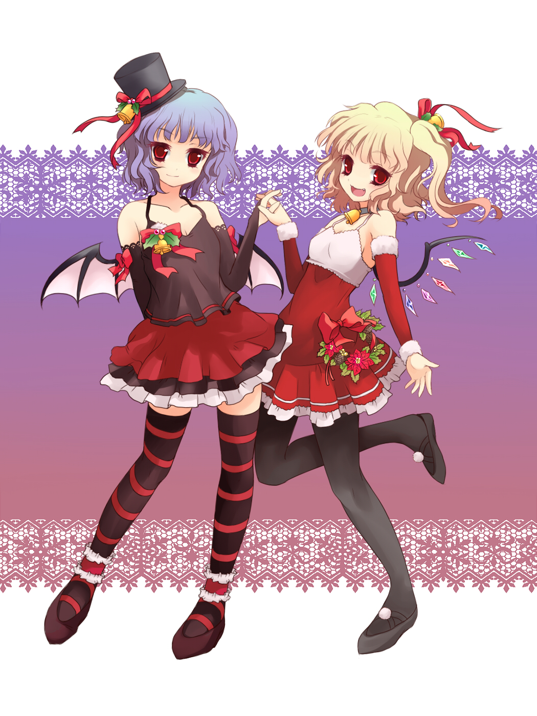 arms_behind, arms_behind_back, ballet_slippers, bare_shoulders, bat_wings, bell, bell_collar, blonde_hair