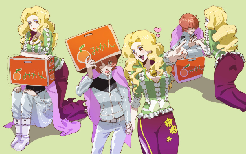 1boy, 1girl, absurdres, blonde_hair, boots, box, breasts, cape