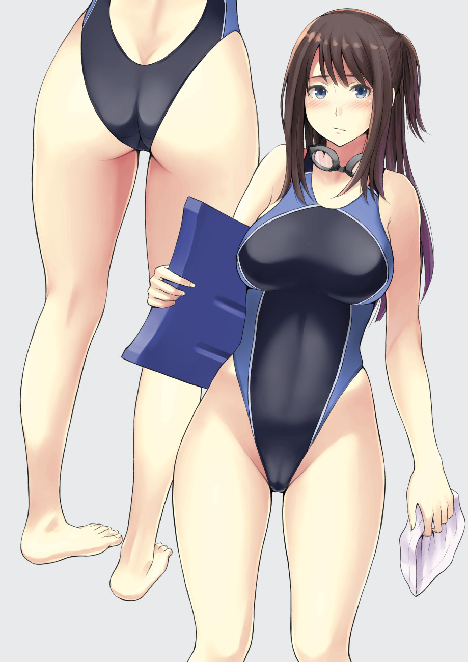1girl, ass, bare_arms, bare_legs, bare_shoulders, barefoot, blue_eyes, blush