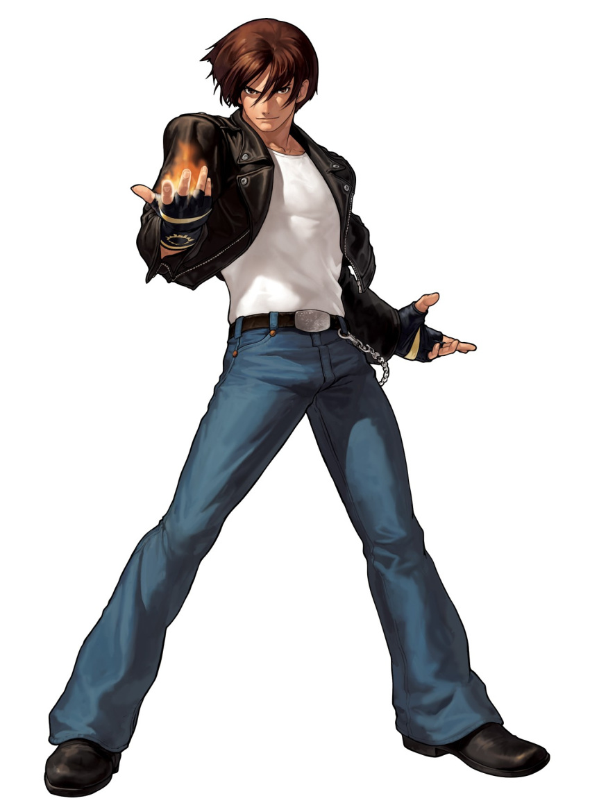 1boy, belt, black_footwear, black_gloves, black_jacket, brown_eyes, brown_hair, closed_mouth