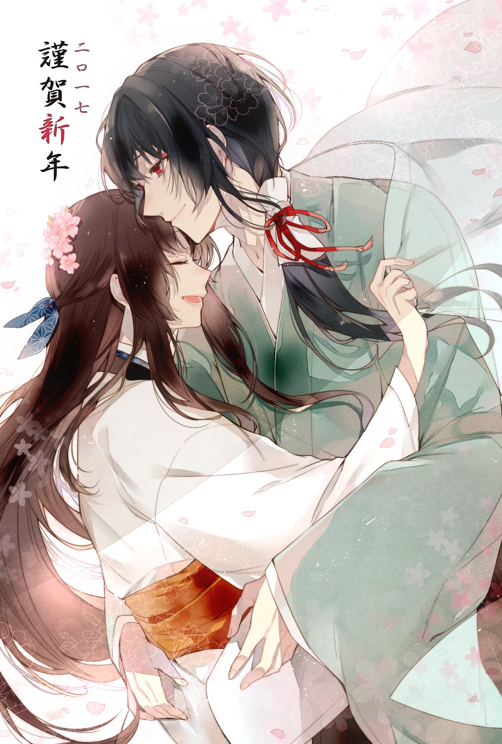 black_hair, kayo_(ken_ga_kimi), ken_ga_kimi, red_eyes, sagihara_sakyou, tkhs_(artist)