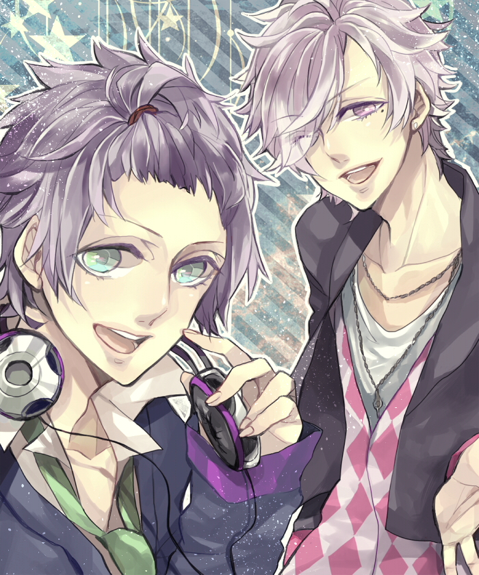 amaha_tsubasa, asahina_tsubaki, brothers_conflict, crossover, hnk, starry_sky_(game), violet_eyes, white_hair