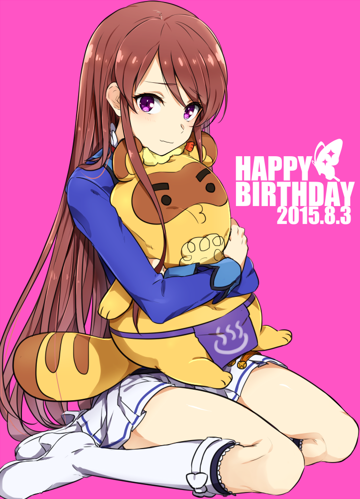 1girl, 2015, aikatsu!, bangs, blue_jacket, boots, bow, brown_hair