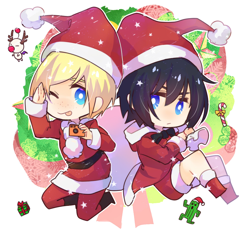 2boys, blue_eyes, chibi, final_fantasy, final_fantasy_xv, frecklies, hat, male_focus