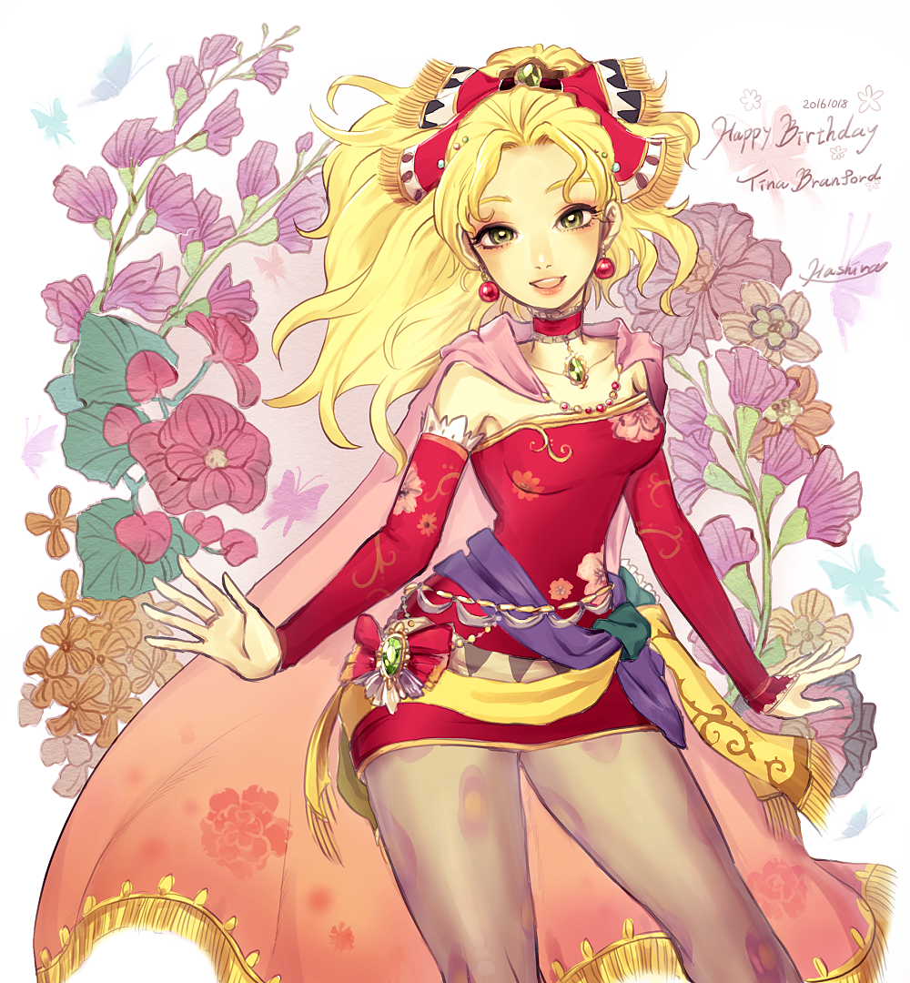 1girl, blonde_hair, cape, character_name, dated, final_fantasy, final_fantasy_vi, flower