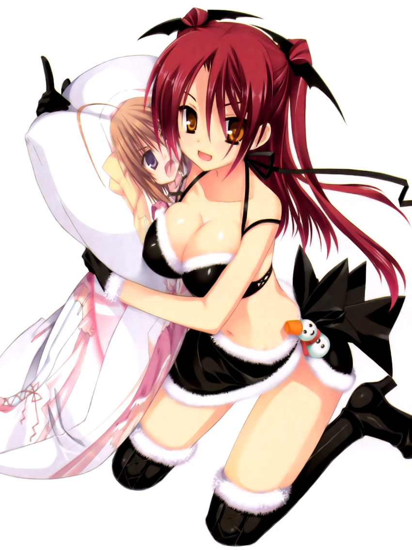 1girl, ahoge, black_boots, black_bra, black_gloves, black_skirt, boots, bra