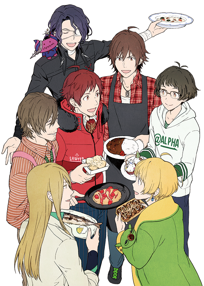 6+boys, ahoge, akizuki_ryou, amagase_touma, asselin_bb_ii, blonde_hair, bowl, brown_eyes