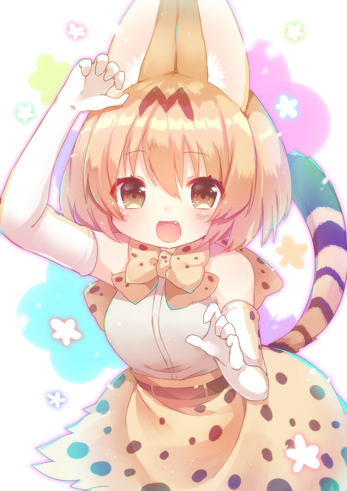 1girl, :d, animal_ears, arare_mochiko, arm_up, bare_shoulders, blonde_hair, blush