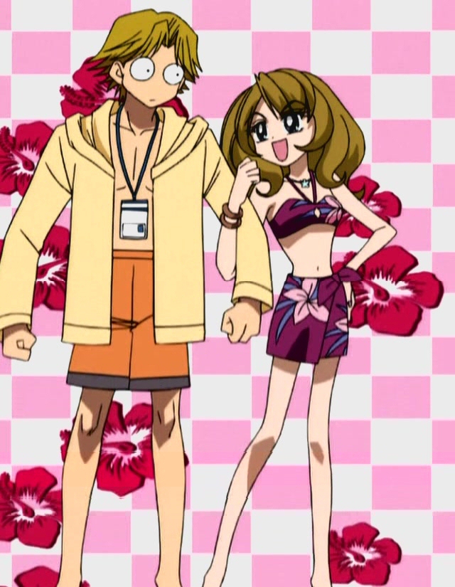 asou_yuuya, bikini, blush, cap, couple, gals!, honda_mami, o_o