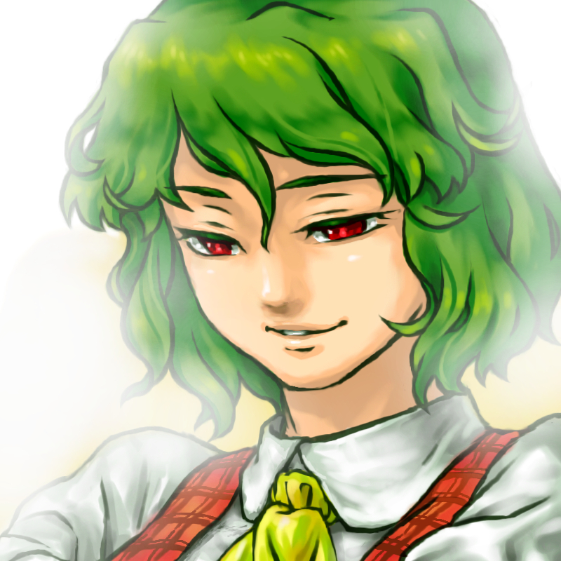 bad_id, bnjgm., bnjgm._(pixiv231149), green_hair, kazami_yuuka, lips, plaid_vest, portrait