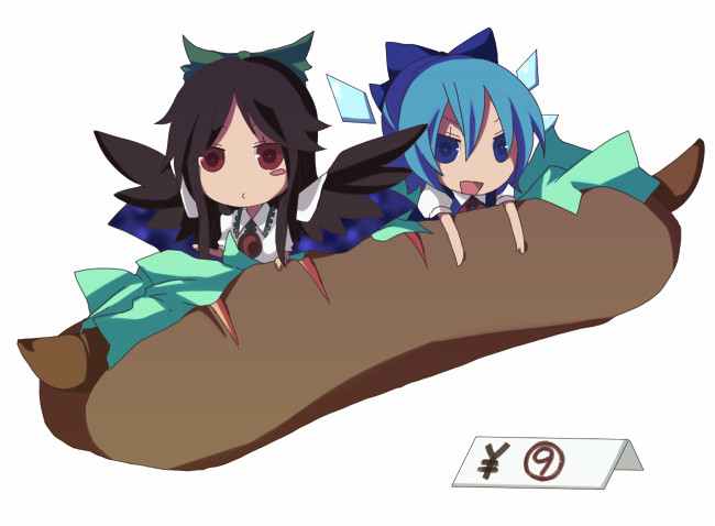 2girls, ?, asatsuki_hiko, bad_id, black_hair, blue_eyes, blue_hair, bow
