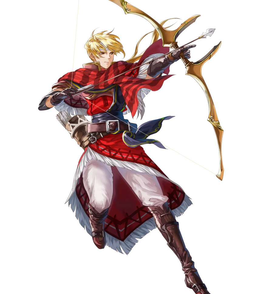 1boy, arrow, belt, blonde_hair, boots, bow_(weapon), brown_eyes, fire_emblem