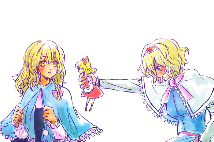blonde_hair, blue_eyes, blush, doll, kirisame_marisa, long_hair, ribbon, ribbons