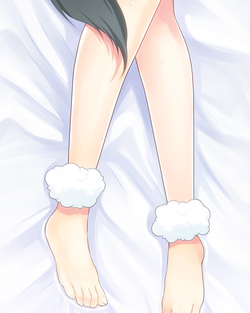 108_gou, 1girl, ankle_cuffs, bare_legs, barefoot, bed_sheet, brave_witches, close-up
