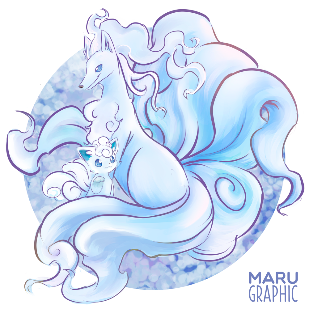 alola_form, alolan_ninetales, alolan_vulpix, maru_(marugraphic), ninetales, pokemon, pokemon_(creature), pokemon_(game)