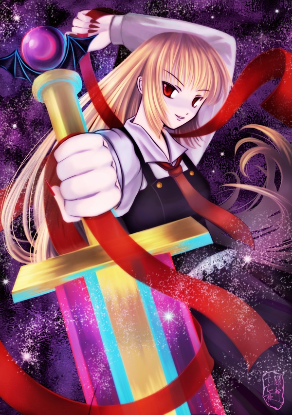 alternate_hairstyle, bad_id, blonde_hair, ex-rumia, ex_rumia, kannagara_kanagi, long_hair, necktie