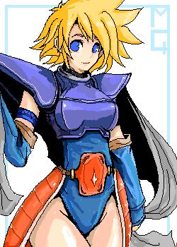 blonde_hair, blue_eyes, cape, faye, final_fantasy, final_fantasy_mystic_quest, lowres, oekaki