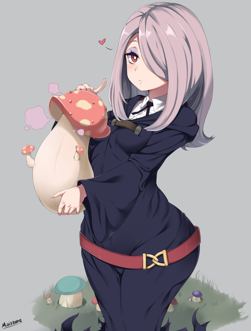 1girl, absurdres, breasts, grey_background, hair_over_one_eye, heart, highres, little_witch_academia
