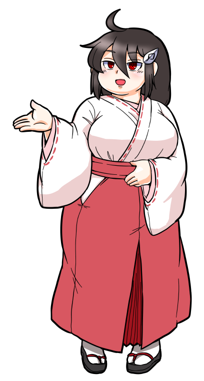 1girl, :d, ahoge, black_hair, blush, breasts, fat, full_body
