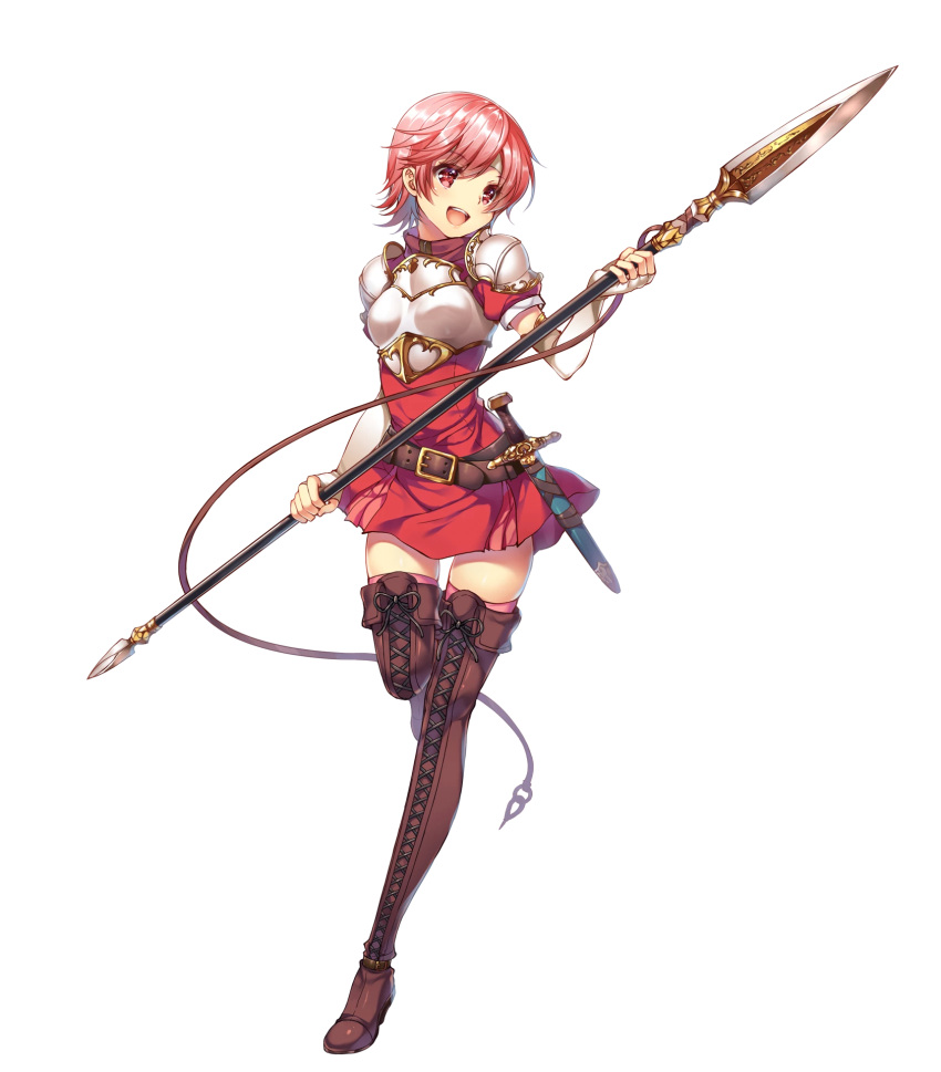 1girl, armor, belt, boots, breastplate, dress, elbow_gloves, est