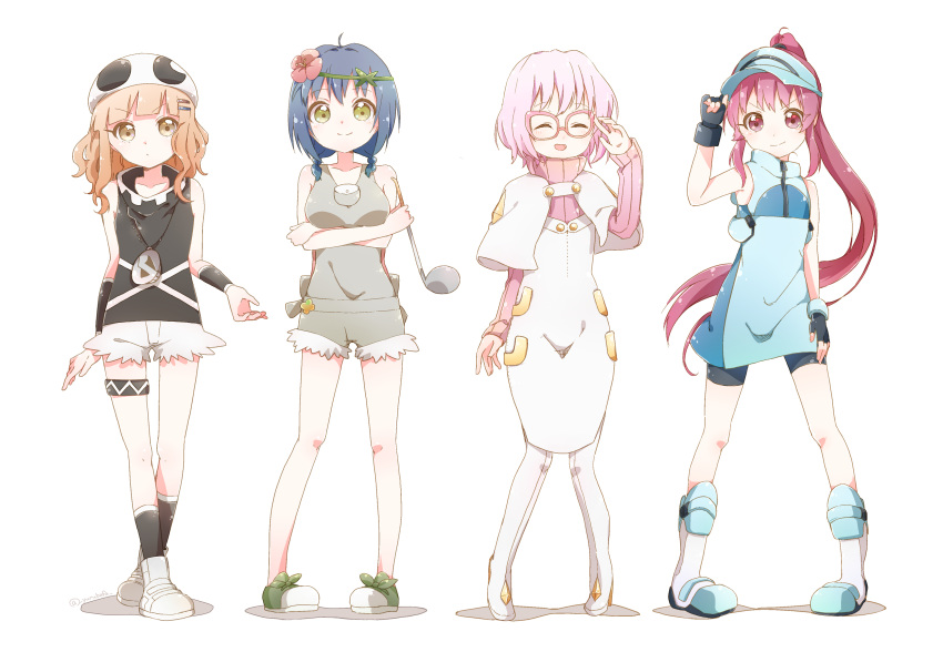 4girls, :d, ^_^, absurdres, ace_trainer_(pokemon), ace_trainer_(pokemon)_(cosplay), ahoge, bafarin
