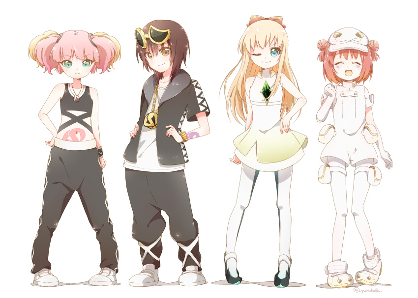 4girls, :d, ^_^, absurdres, aether_foundation_employee, akaza_akari, bafarin, blonde_hair