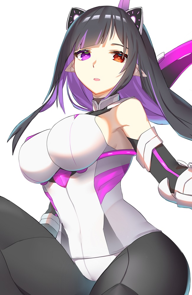 1girl, animal_ears, bangs, black_gloves, black_hair, blunt_bangs, bodysuit, breasts