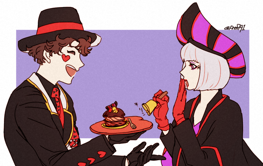 1boy, 1girl, closed_eyes, disney, disneyland, jack_heart, lipstick, looking_down