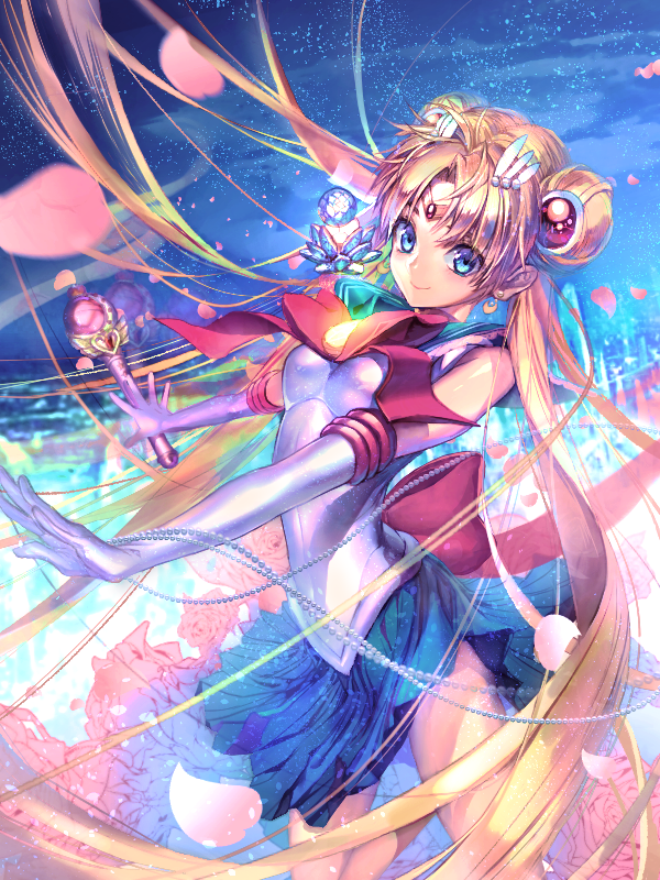 1girl, asumat, beads, bishoujo_senshi_sailor_moon, blonde_hair, blue_background, blue_eyes, blue_skirt