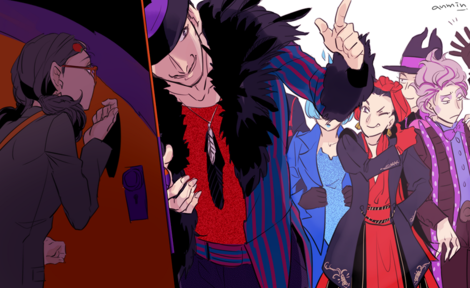 3girls, 4boys, 8-foot_joe, ;), anmin, apple_poison, blue_hair, blue_lipstick