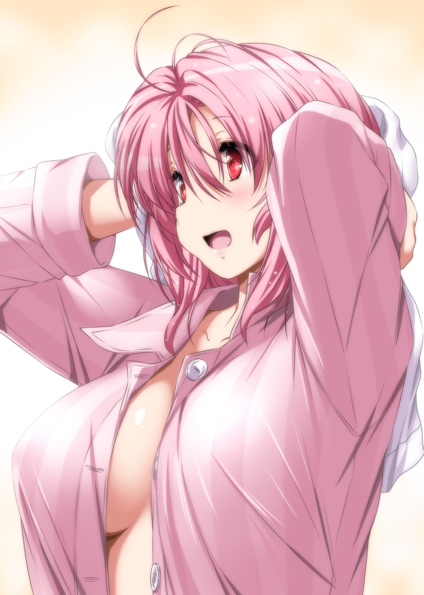 1girl, blush, breasts, buttons, commentary_request, highres, large_breasts, long_sleeves