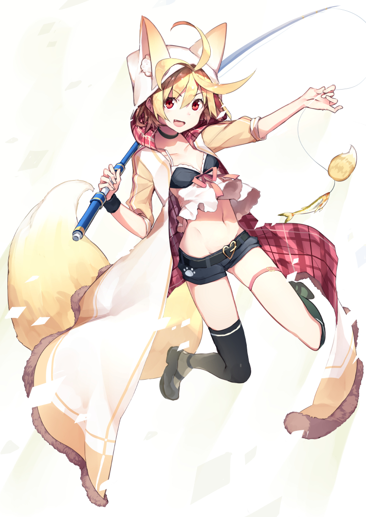 1girl, :d, ahoge, animal_ears, bangs, belt, black_legwear, black_shoes