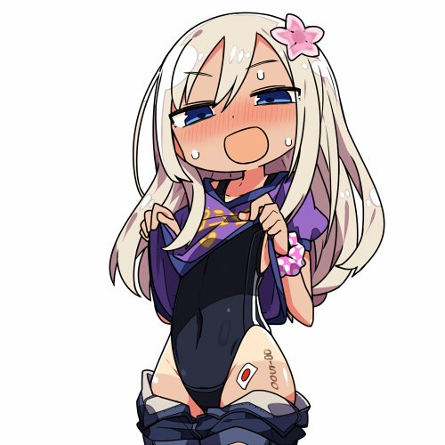 1girl, blonde_hair, blue_eyes, blush, casual, covered_navel, denim, denim_shorts