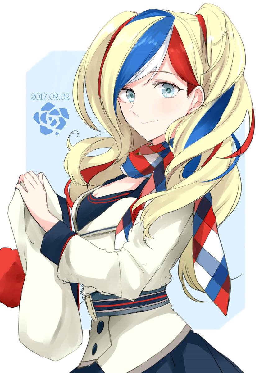 1girl, 2017, blonde_hair, blue_eyes, breasts, cleavage, commandant_teste_(kantai_collection), dated