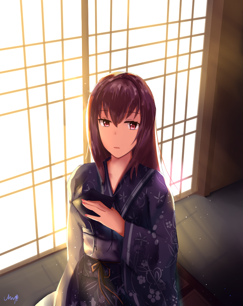 chyt, fate/grand_order, fate_(series), japanese_clothes, kimono, long_hair, purple_hair, red_eyes