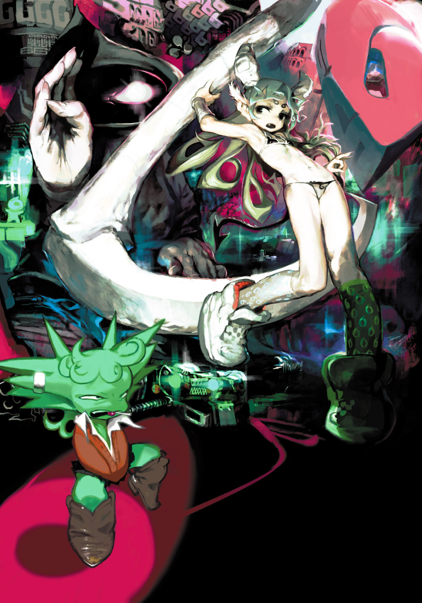 bikini, green_hair, green_illegal, green_skin, highres, kawa_yoo, kawaguchi_youhei, monster_girl