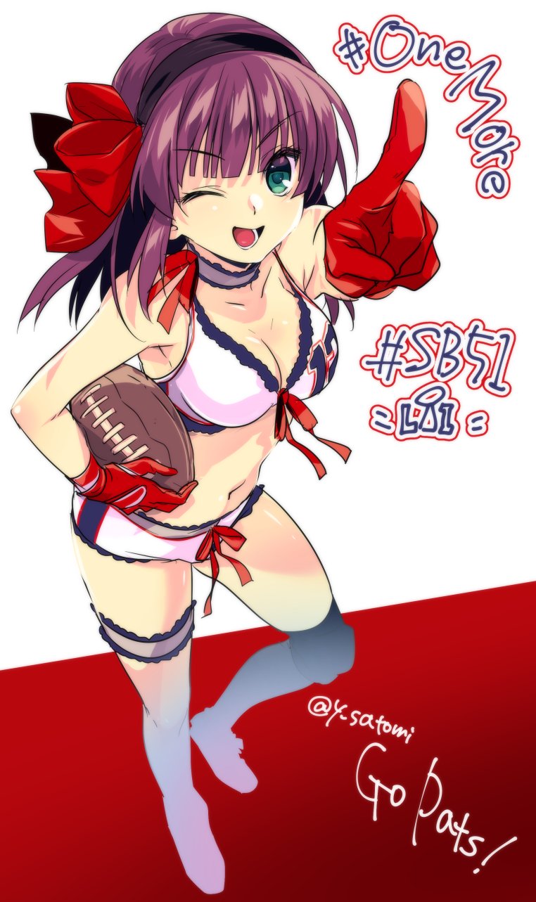 1girl, angel_beats!, bikini_top, choker, english, football, foreshortening, frilled_shorts