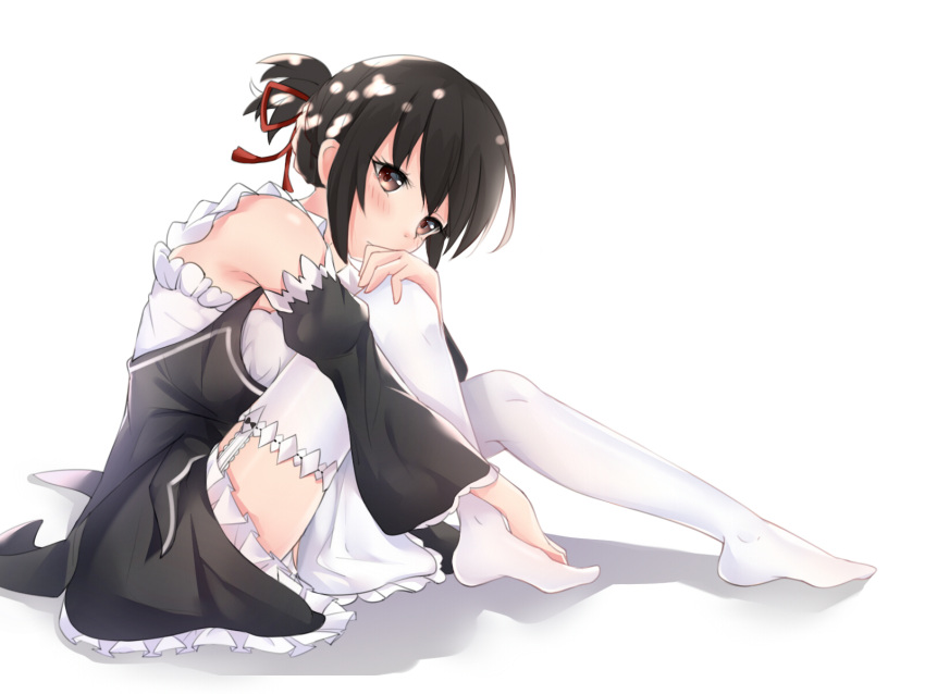 1girl, bangs, black_hair, blush, breasts, brown_eyes, closed_mouth, cosplay