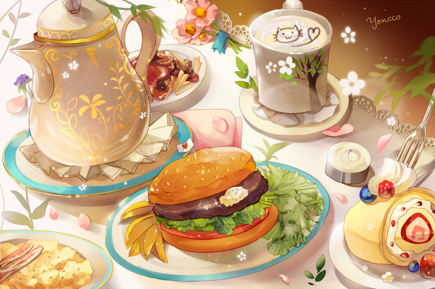 :3, artist_name, bacon, blueberry, cake, cat, flower, food