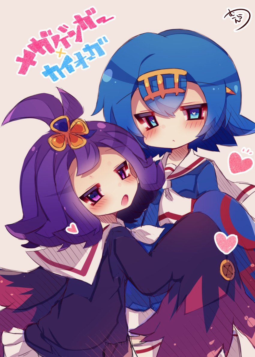 2girls, acerola_(pokemon), blue_eyes, blue_hair, blush, cosplay, hairband, heart