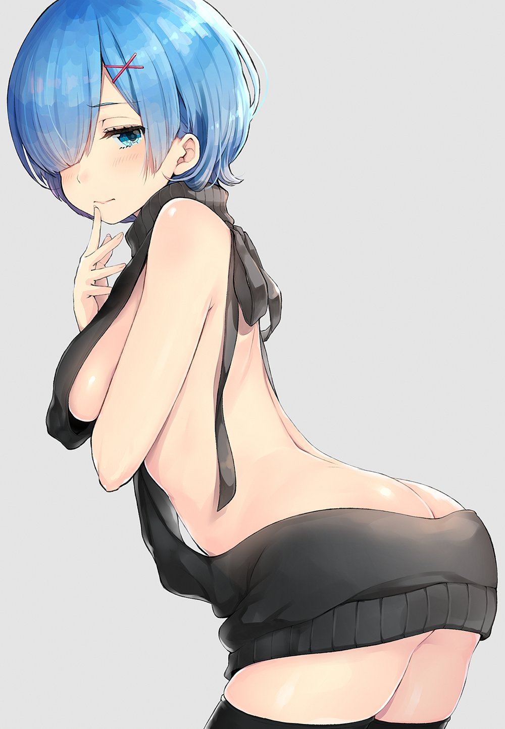 1girl, arched_back, ass, back, backless_outfit, bangs, bare_back, bare_shoulders
