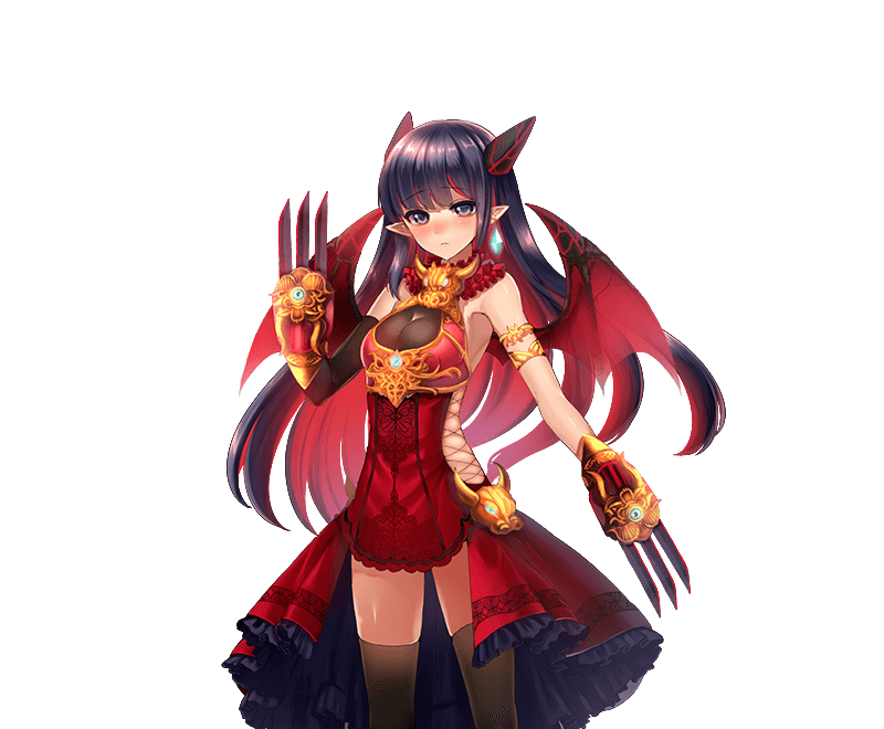 1girl, armlet, black_gloves, black_hair, black_legwear, blue_eyes, blush, claw_(weapon)