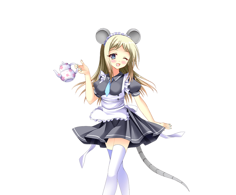 1girl, ;d, animal_ears, apron, blue_eyes, blue_necktie, blush, dormouse