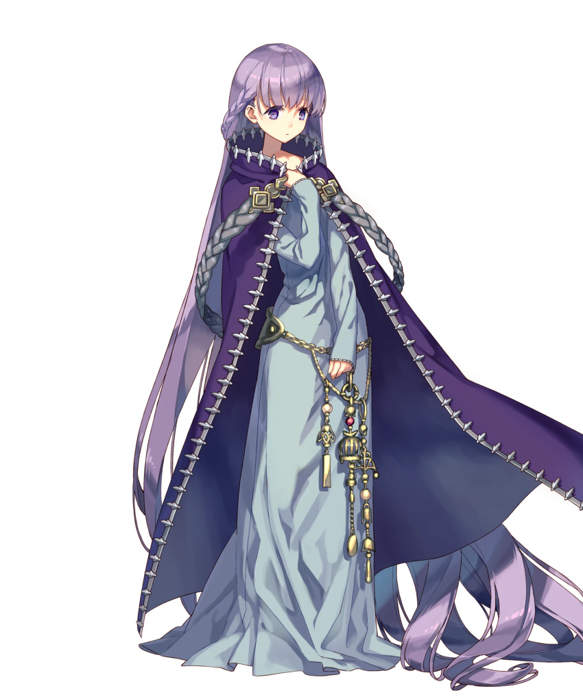 1girl, absurdly_long_hair, belly_chain, blue_dress, cape, cloak, dress, fire_emblem