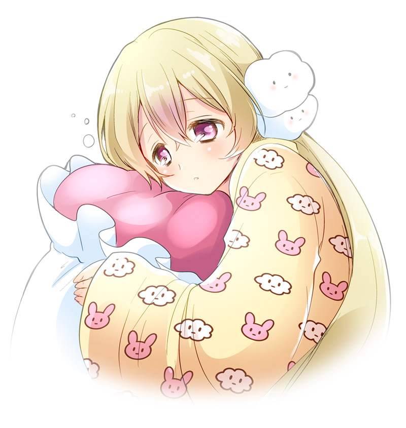 >_<, 1girl, animal_print, blonde_hair, blush, bunny_print, closed_eyes, closed_mouth