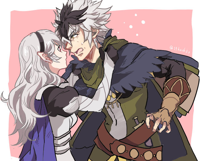 1boy, 1girl, armor, asura_(fire_emblem_if), cape, female_my_unit_(fire_emblem_if), fire_emblem, fire_emblem_if