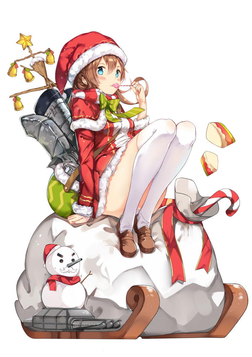 1girl, absurdres, battleship_girl, blue_eyes, boqboq, breasts, brown_hair, hat