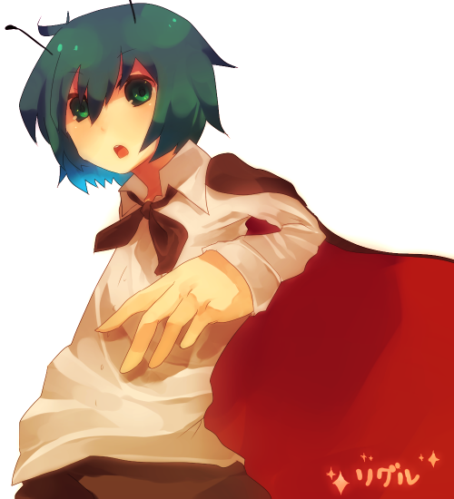 antenna, antennae, bad_id, cape, green_eyes, green_hair, reverse_trap, shinta