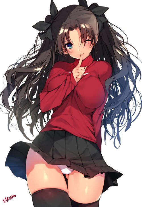 >;), 1girl, ;), alternate_breast_size, artist_name, bangs, between_breasts, big_hair